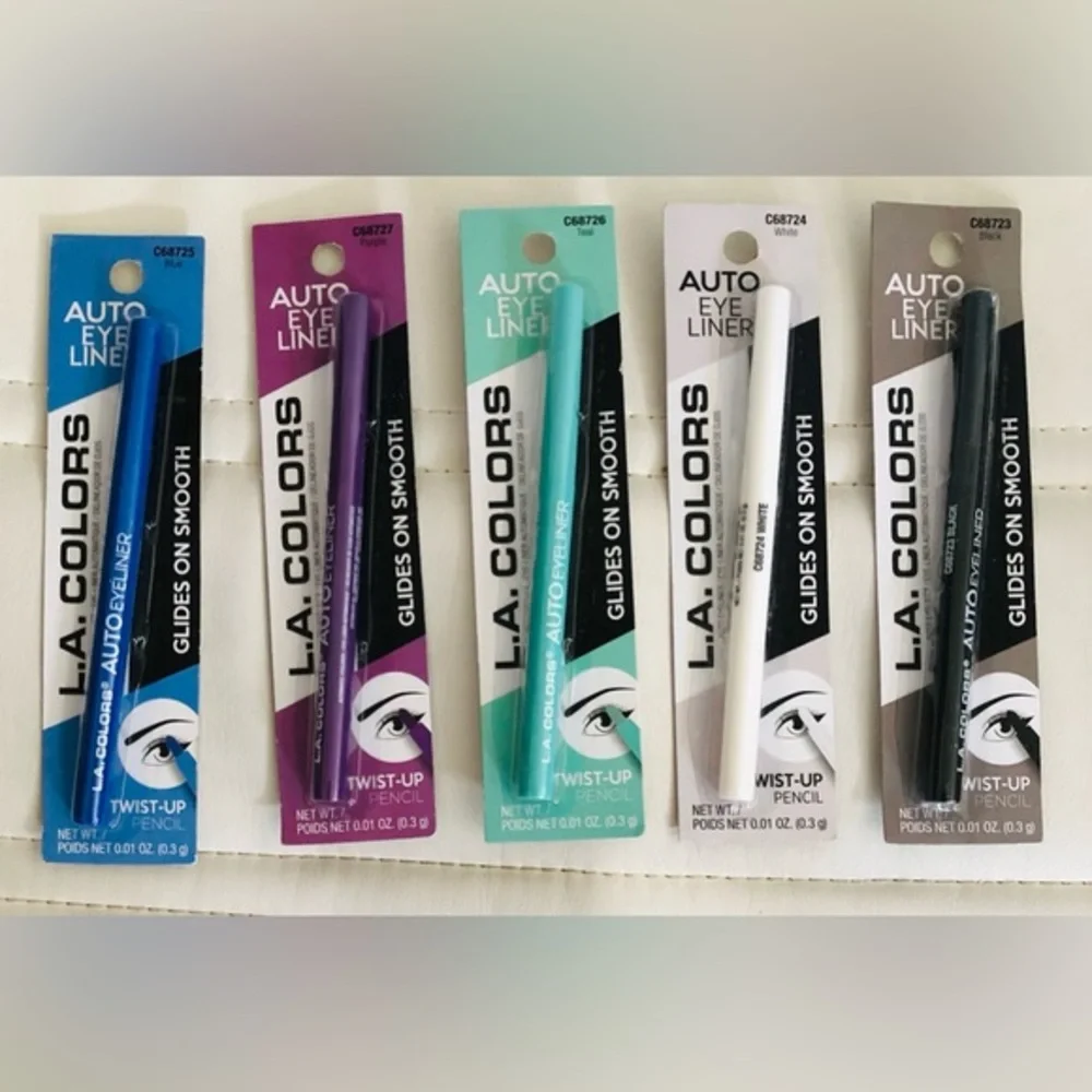 2pack smooth Twist up pencil Auto eyeliners in black, white, teal, purple & blue